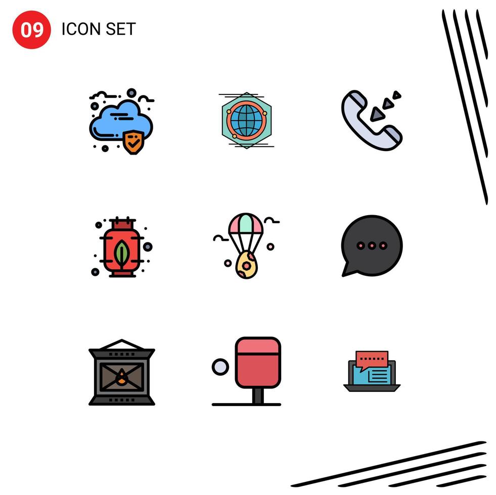 Set of 9 Commercial Filledline Flat Colors pack for easter ear communication egg gas Editable Vector Design Elements