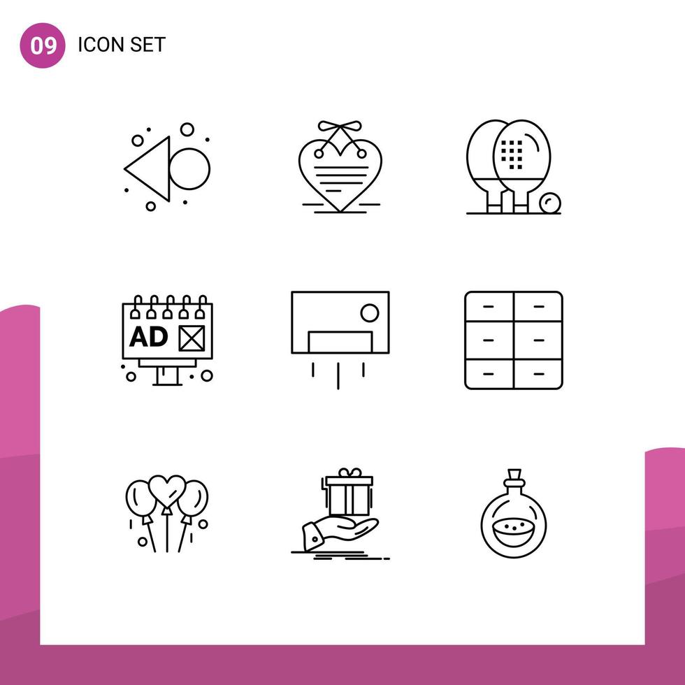 User Interface Pack of 9 Basic Outlines of home ac athletics billboard ad Editable Vector Design Elements