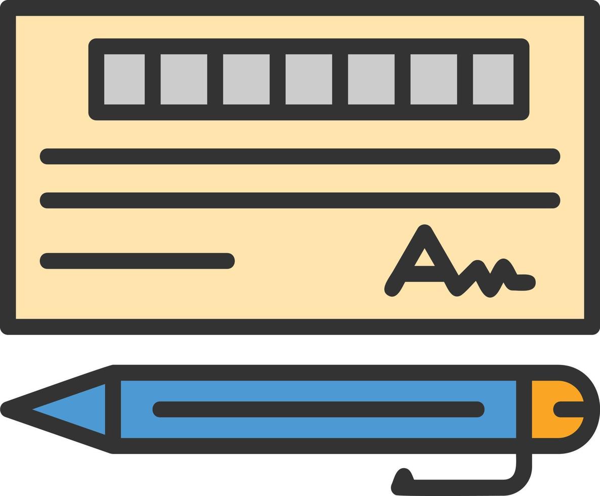 icono lleno de línea de cheque bancario vector