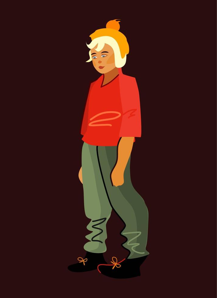 A boy of seven, eight, ten years old. Retro style. Authentic. Realistic art, flat. vector