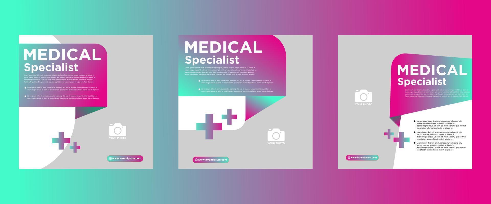 diseño de plantilla de banner cuadrado médico y sanitario. fondo blanco con formas. perfecto para publicaciones en redes sociales y anuncios web. vector