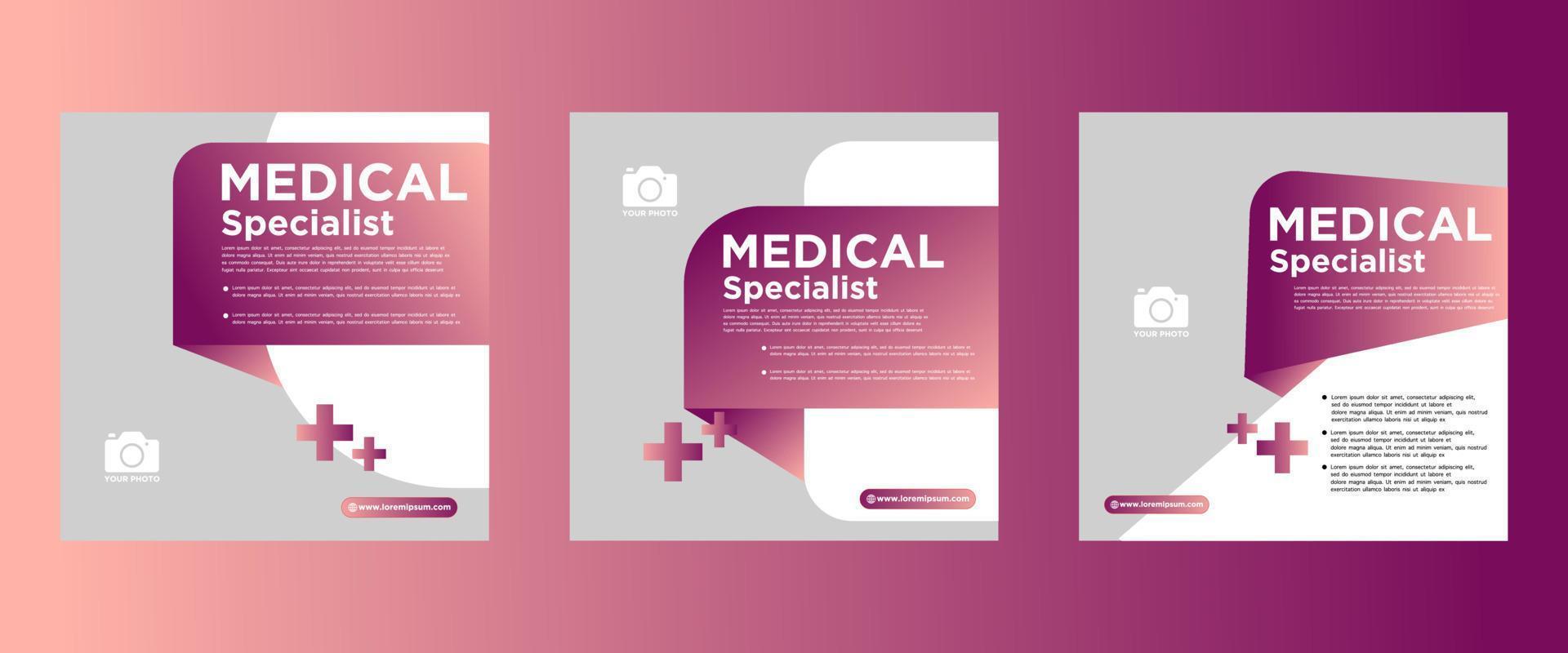 Medical and healthcare square banner template design. White background with shapes. Perfect for social media posts, and web ads. vector