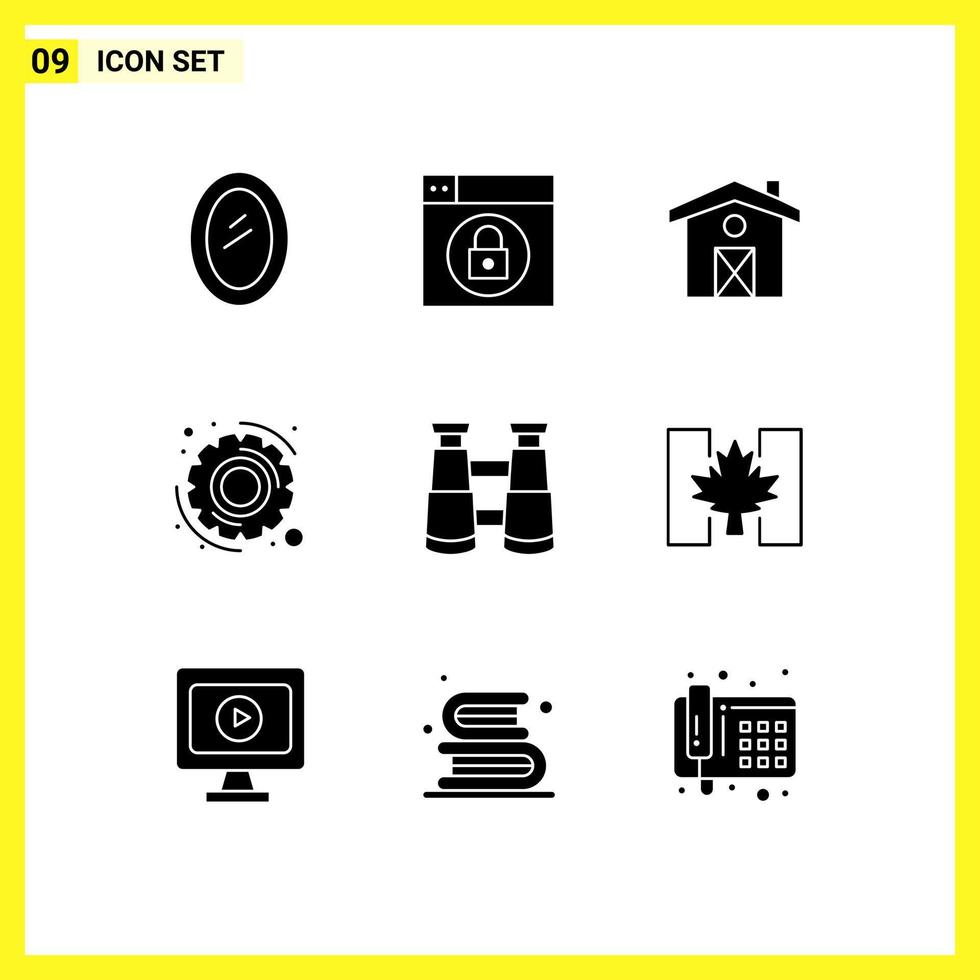 9 Creative Icons Modern Signs and Symbols of flag search home binoculars options Editable Vector Design Elements