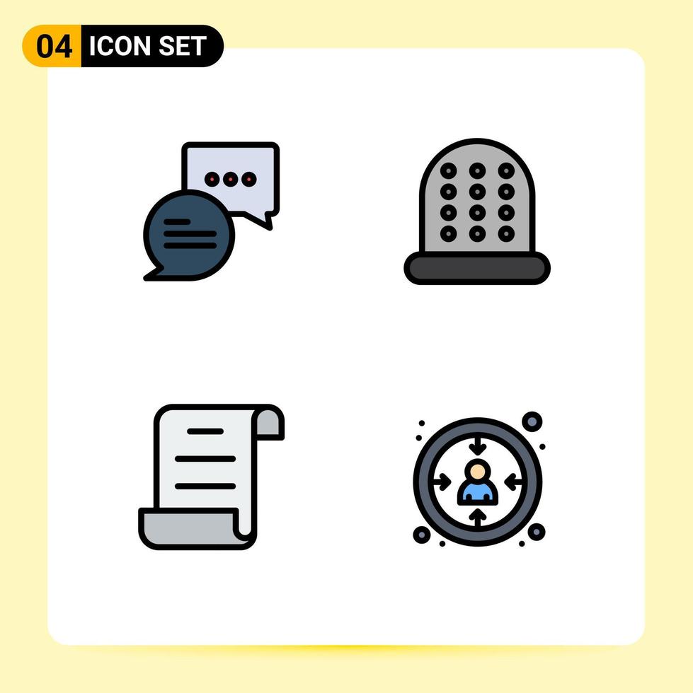 Pictogram Set of 4 Simple Filledline Flat Colors of chat customer sewing log user Editable Vector Design Elements