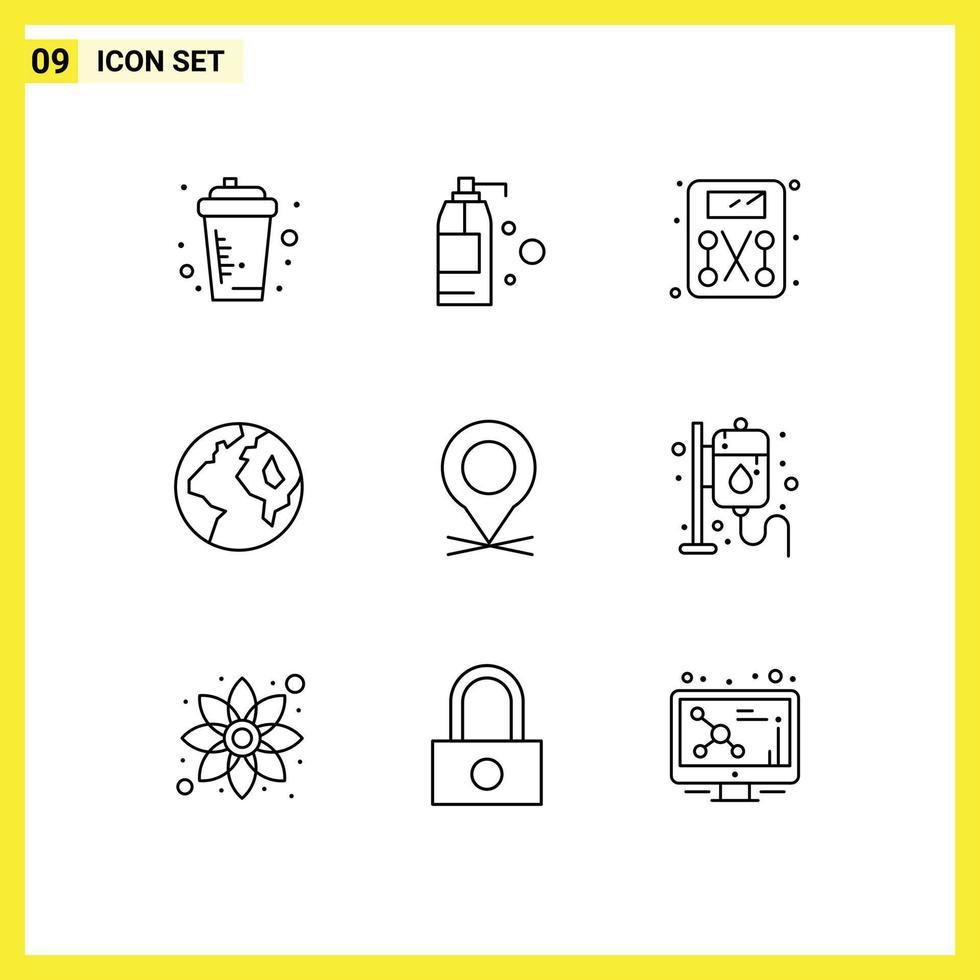 Modern Set of 9 Outlines Pictograph of pin map diet location globe Editable Vector Design Elements