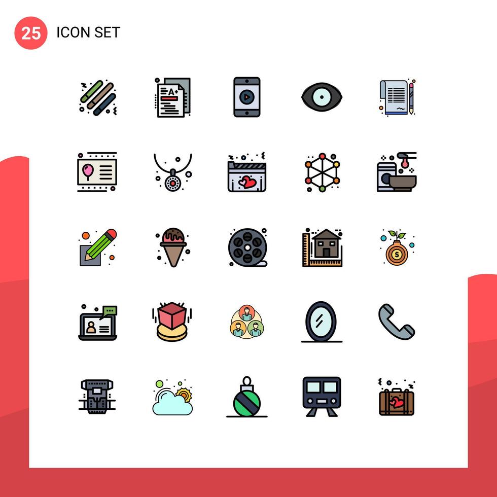 Set of 25 Modern UI Icons Symbols Signs for paper vision mobile human eye Editable Vector Design Elements