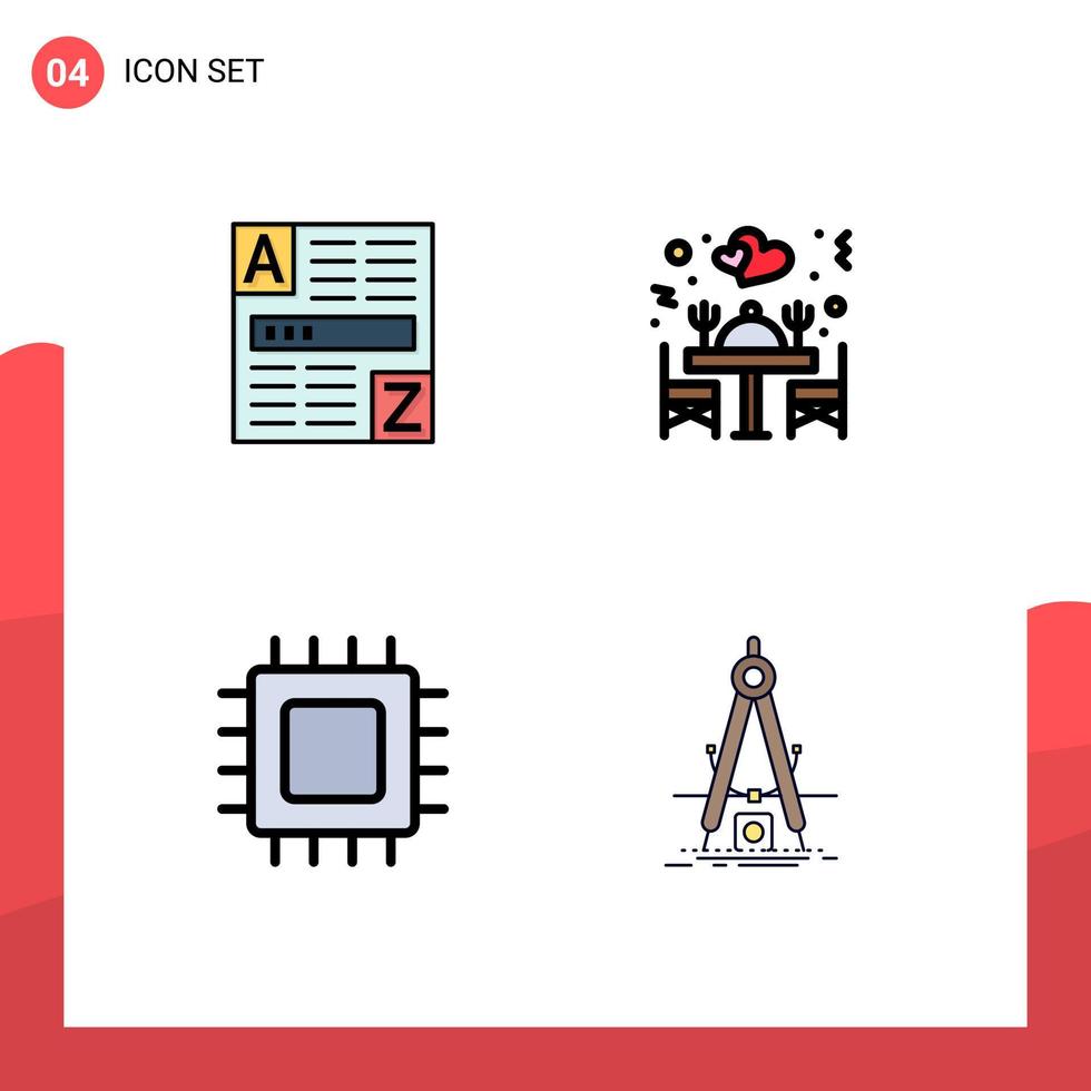 User Interface Pack of 4 Basic Filledline Flat Colors of browser computers internet restaurant gadget Editable Vector Design Elements