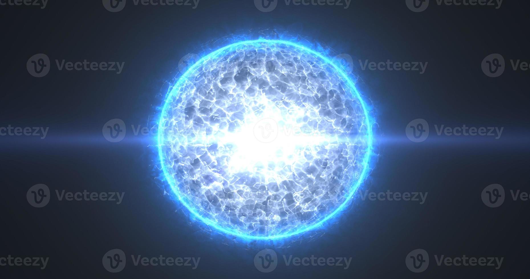 A beautiful round bright sphere of a luminous star burning with magical white energy and plasma on a black space background. Abstract background. Screensaver photo