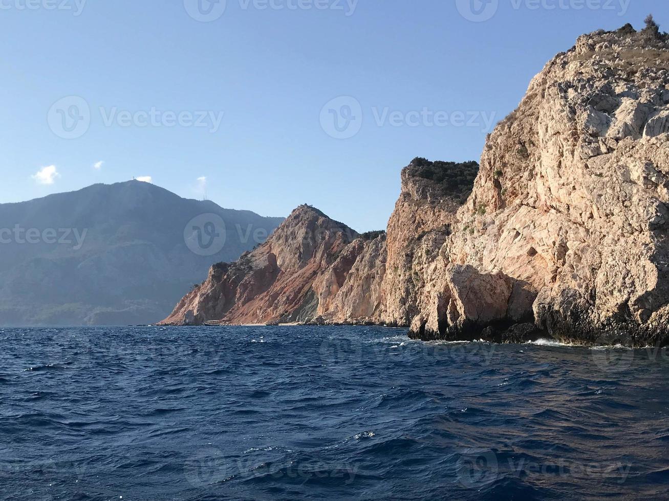 coast of the red sea with the Sinai mountains in Egypt. Red sea Sinai mountains sea panoramic landscape Sharm El Sheikh in Egypt. Coastline landscape of Red Sea in Gulf of Aqaba photo
