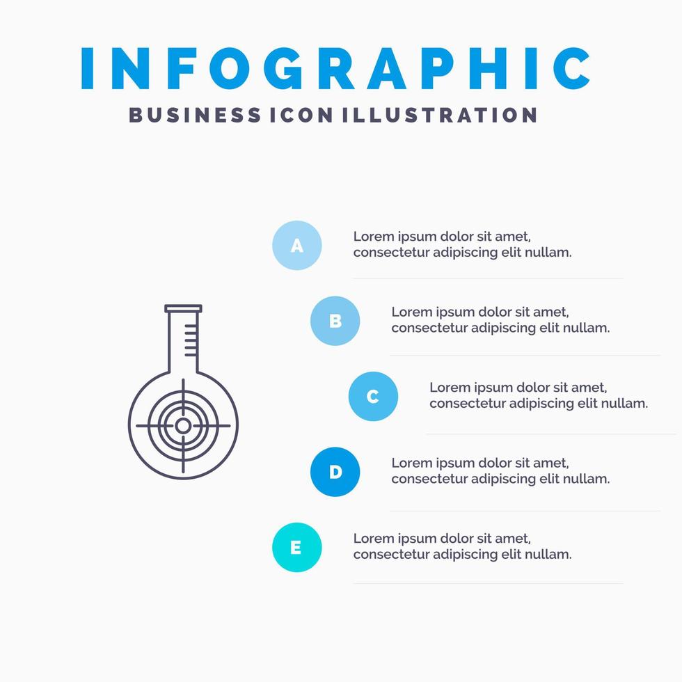 Chemical Flask Reaction Lab Target Line icon with 5 steps presentation infographics Background vector