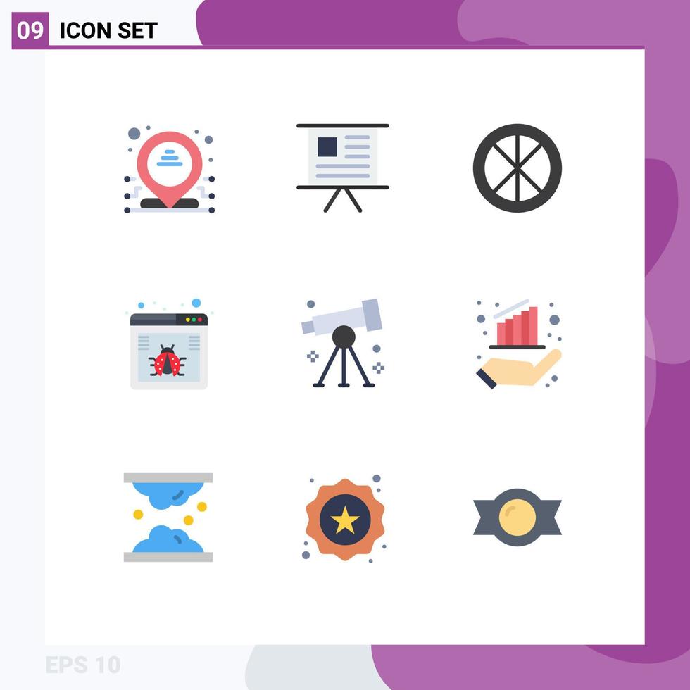 Pack of 9 Modern Flat Colors Signs and Symbols for Web Print Media such as biology virus decoration bug window Editable Vector Design Elements