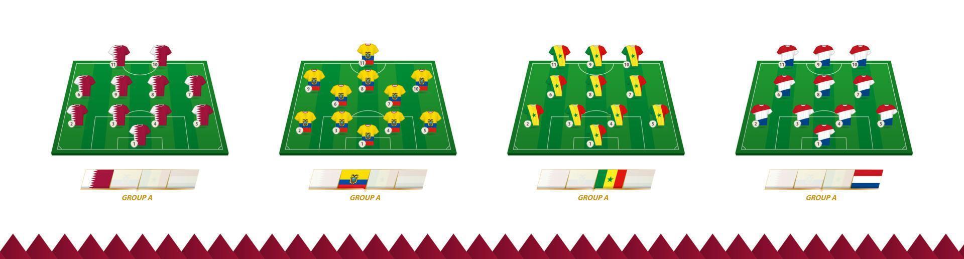 campo de fútbol con alineación de equipo para el grupo a de competición de fútbol. vector