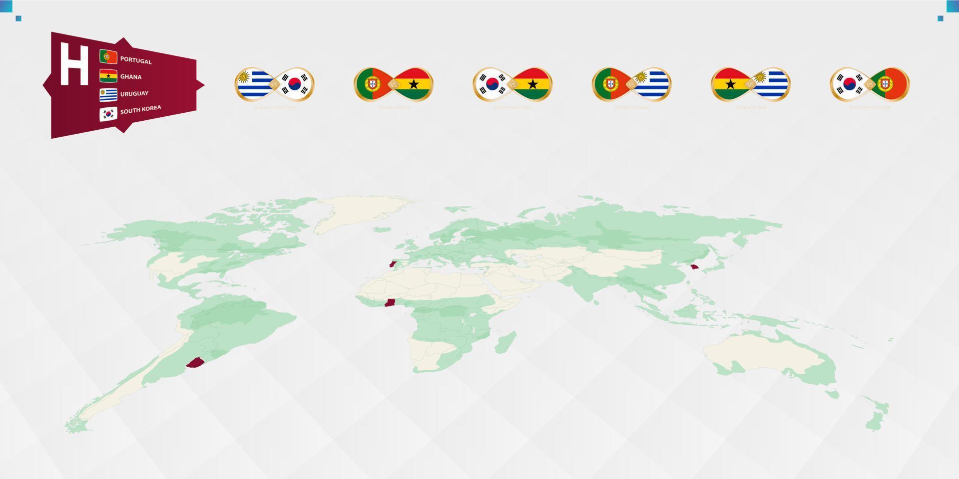 Participants in Group H of the football tournament, highlighted in burgundy on the world map. All group games. vector