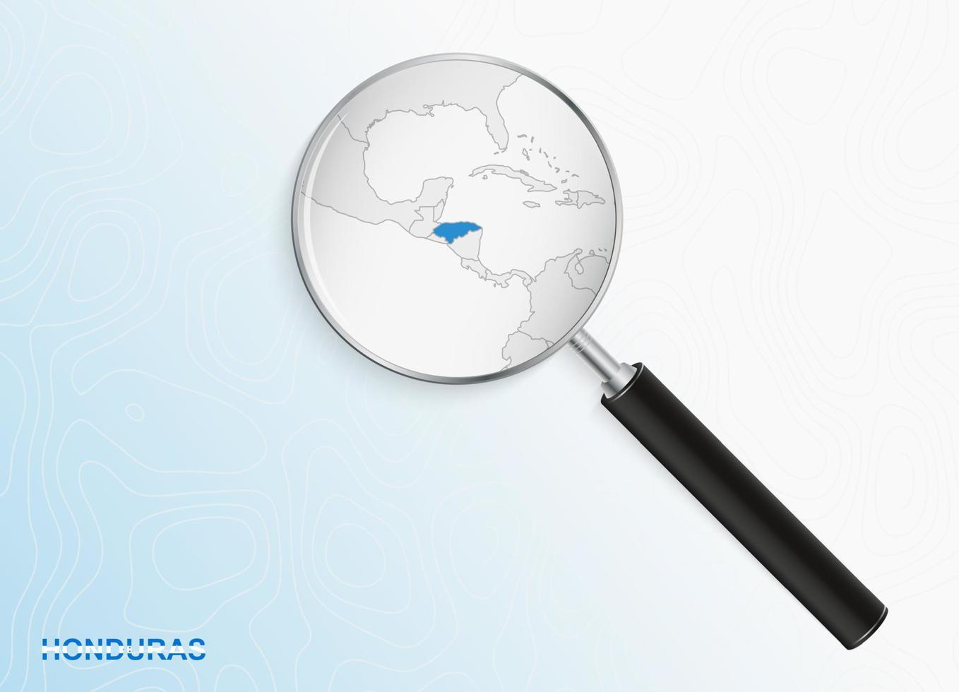 Magnifier with map of Honduras on abstract topographic background. vector