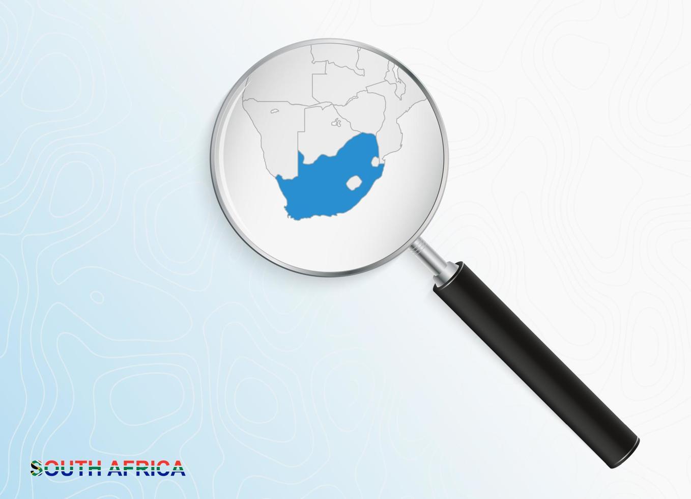 Magnifier with map of South Africa on abstract topographic background. vector