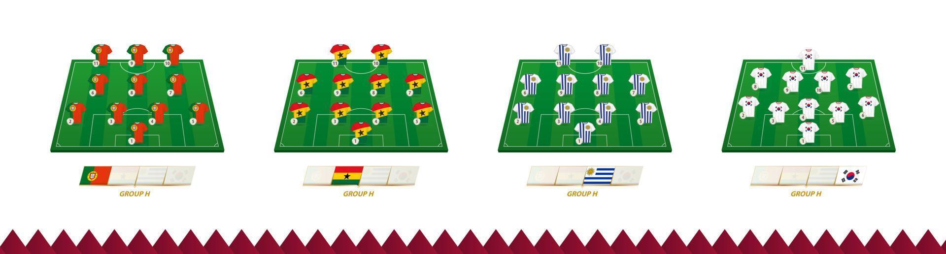 Football field with team lineup for Group H of soccer competition. vector