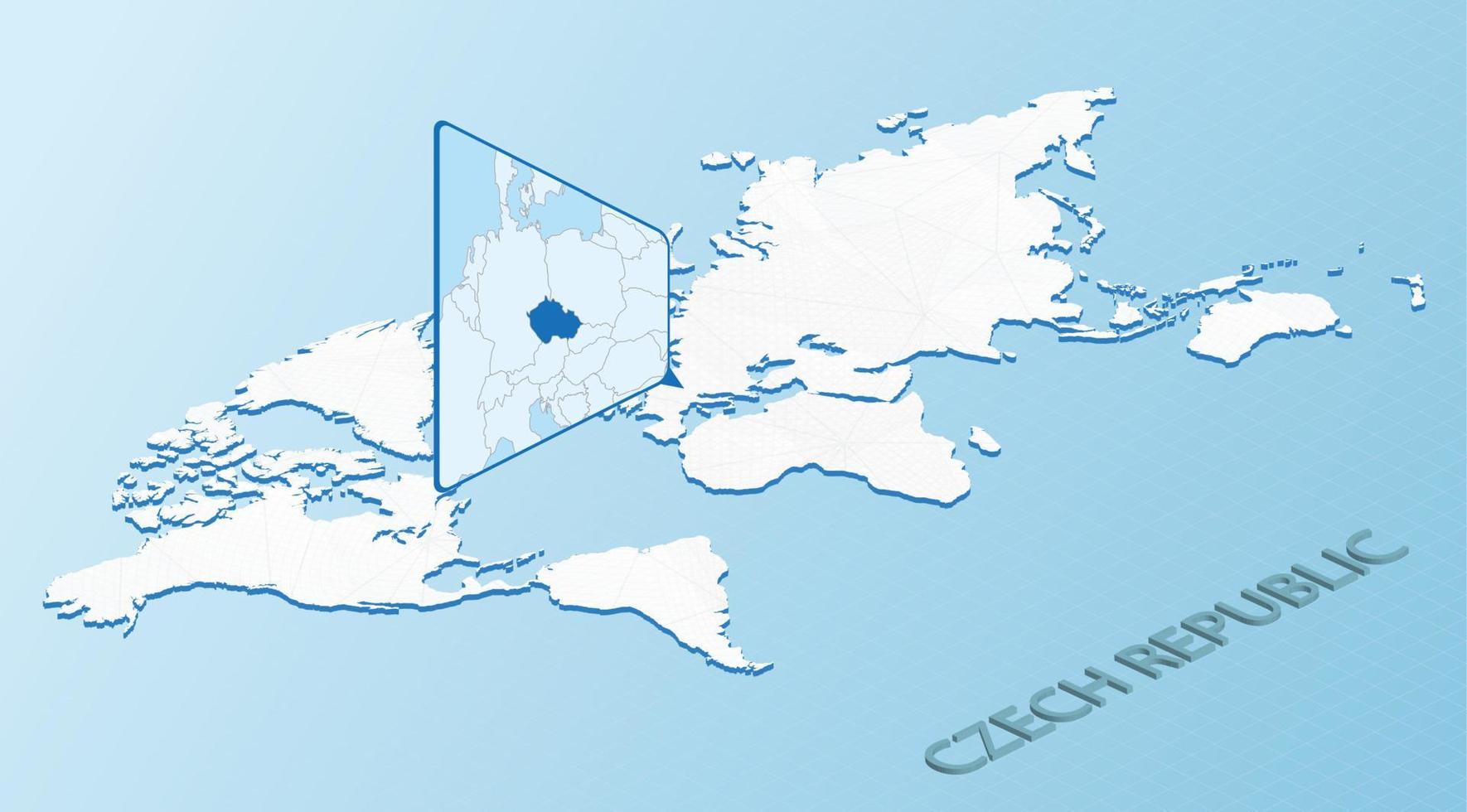 World Map in isometric style with detailed map of Czech Republic. Light blue Czech Republic map with abstract World Map. vector