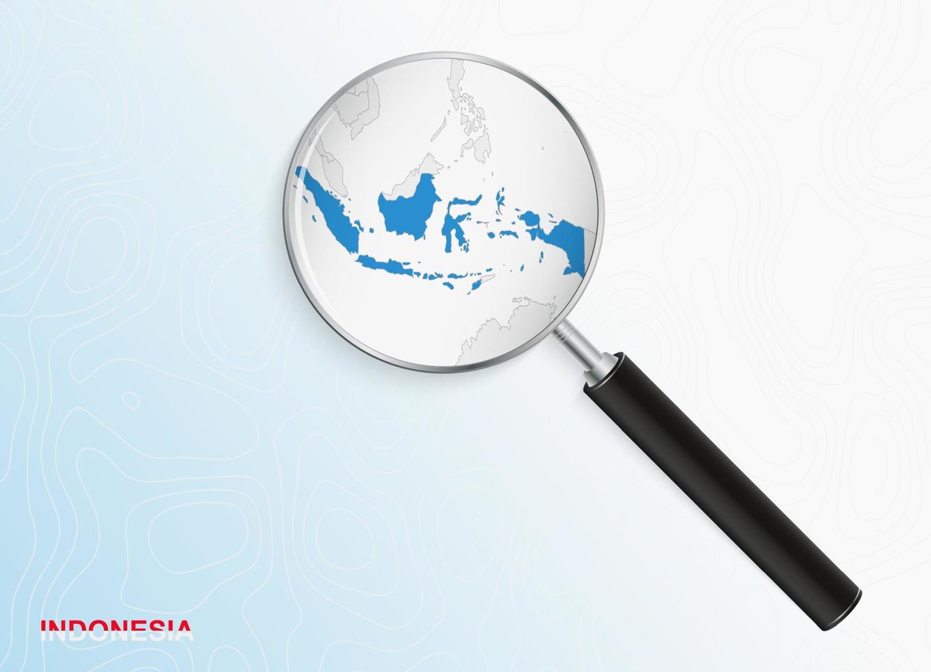 Magnifier with map of Indonesia on abstract topographic background. vector