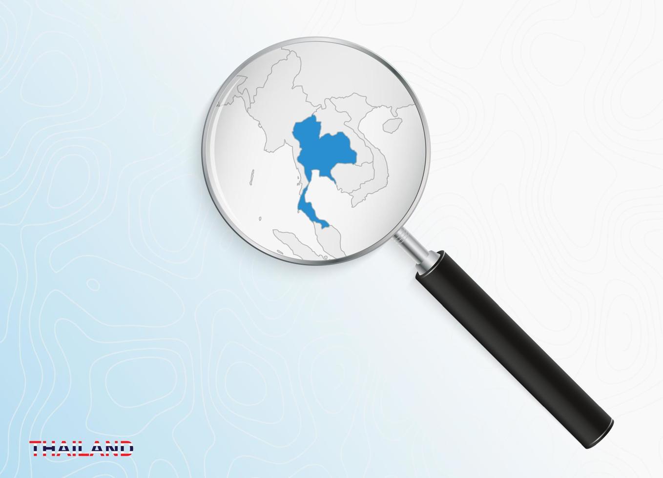 Magnifier with map of Thailand on abstract topographic background. vector