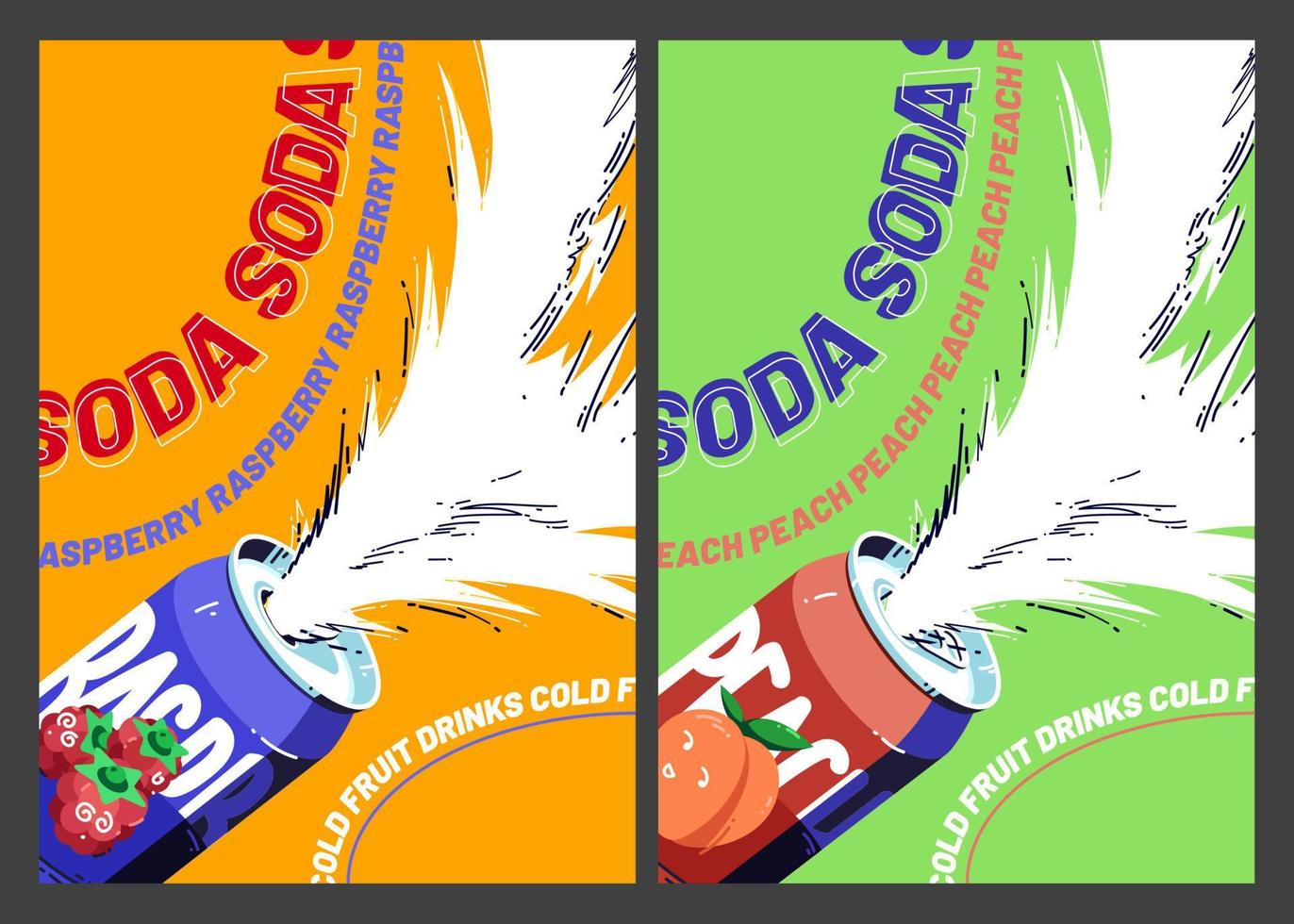 Sweet soda, cold fruit drinks posters vector