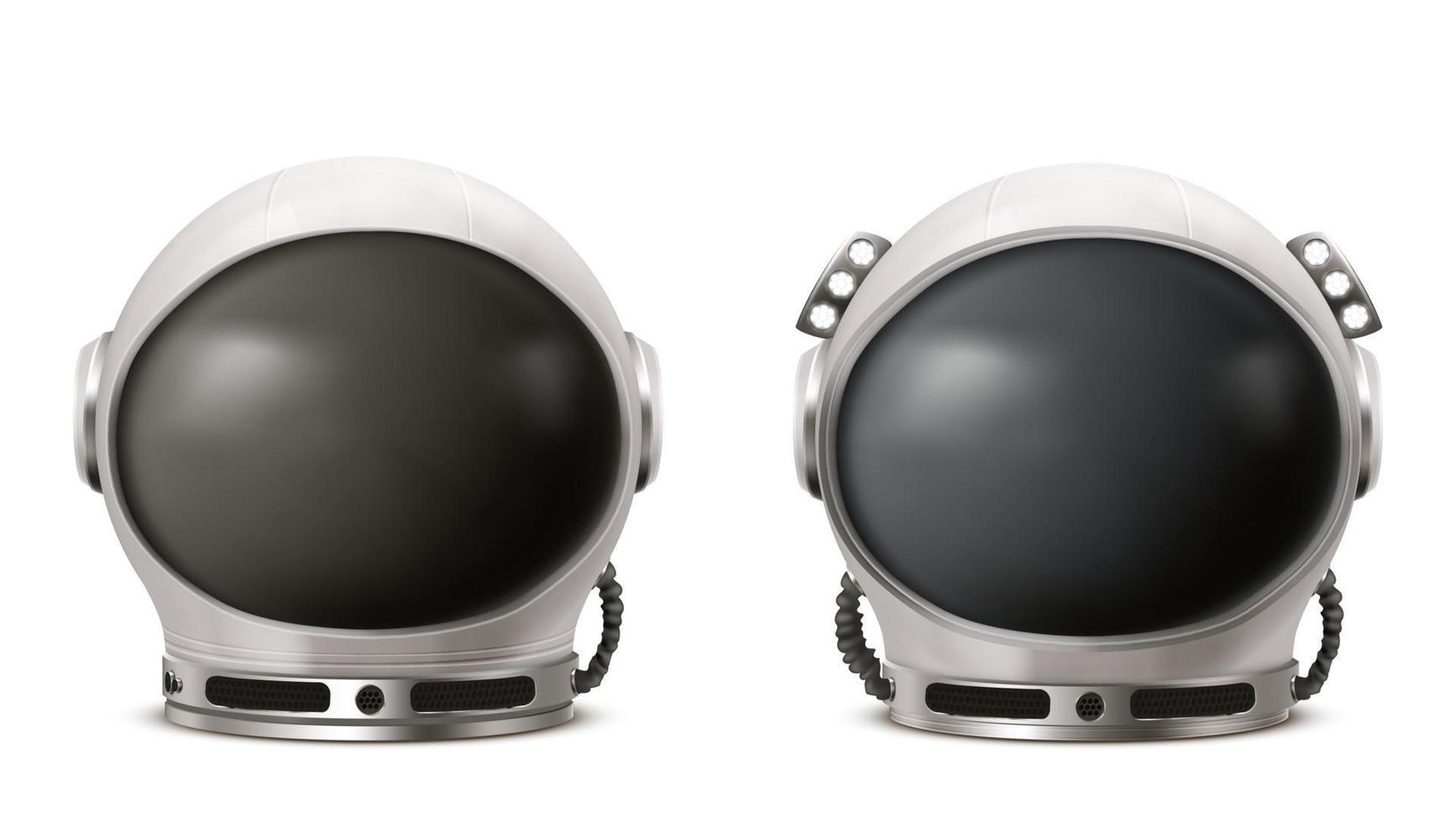 Astronaut helmet, cosmonaut space suit front view vector