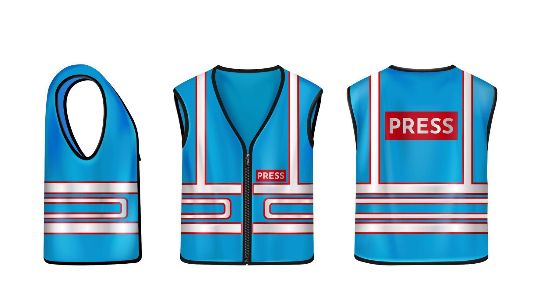 Blue safety vest for press with reflective stripes vector