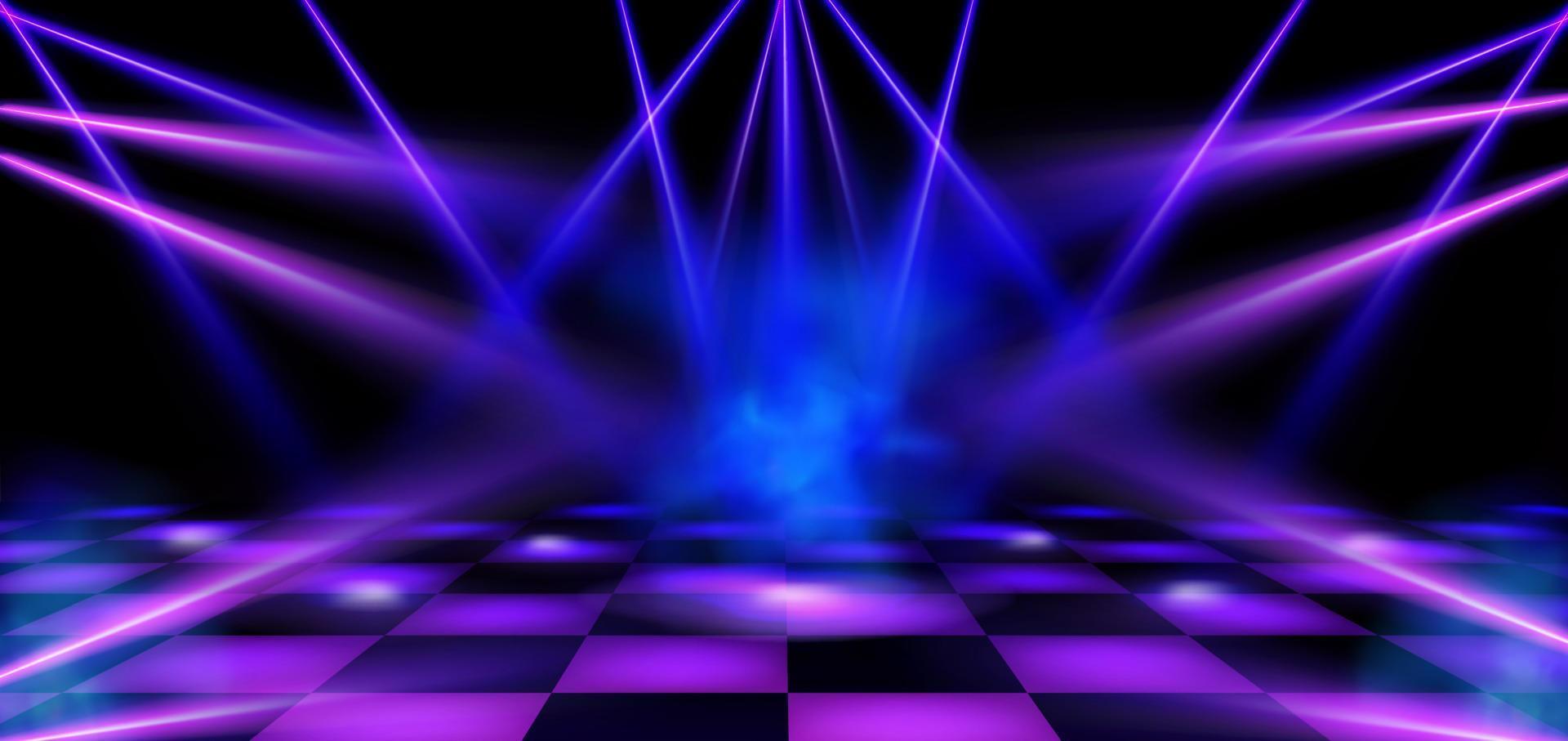 Dance floor, stage illuminated by spotlights vector