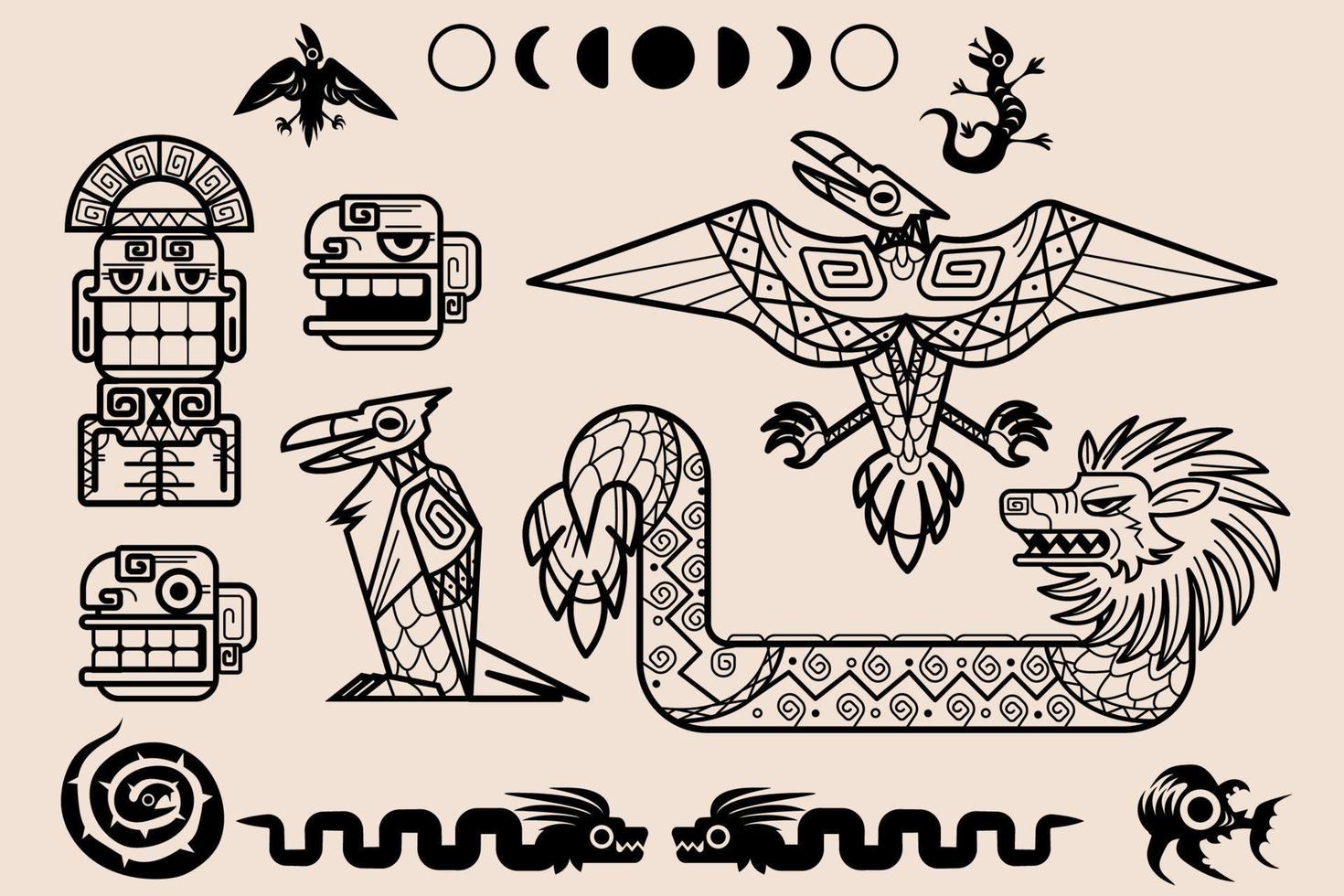 conjunto de patrones mayas o aztecas, elementos tribales vector