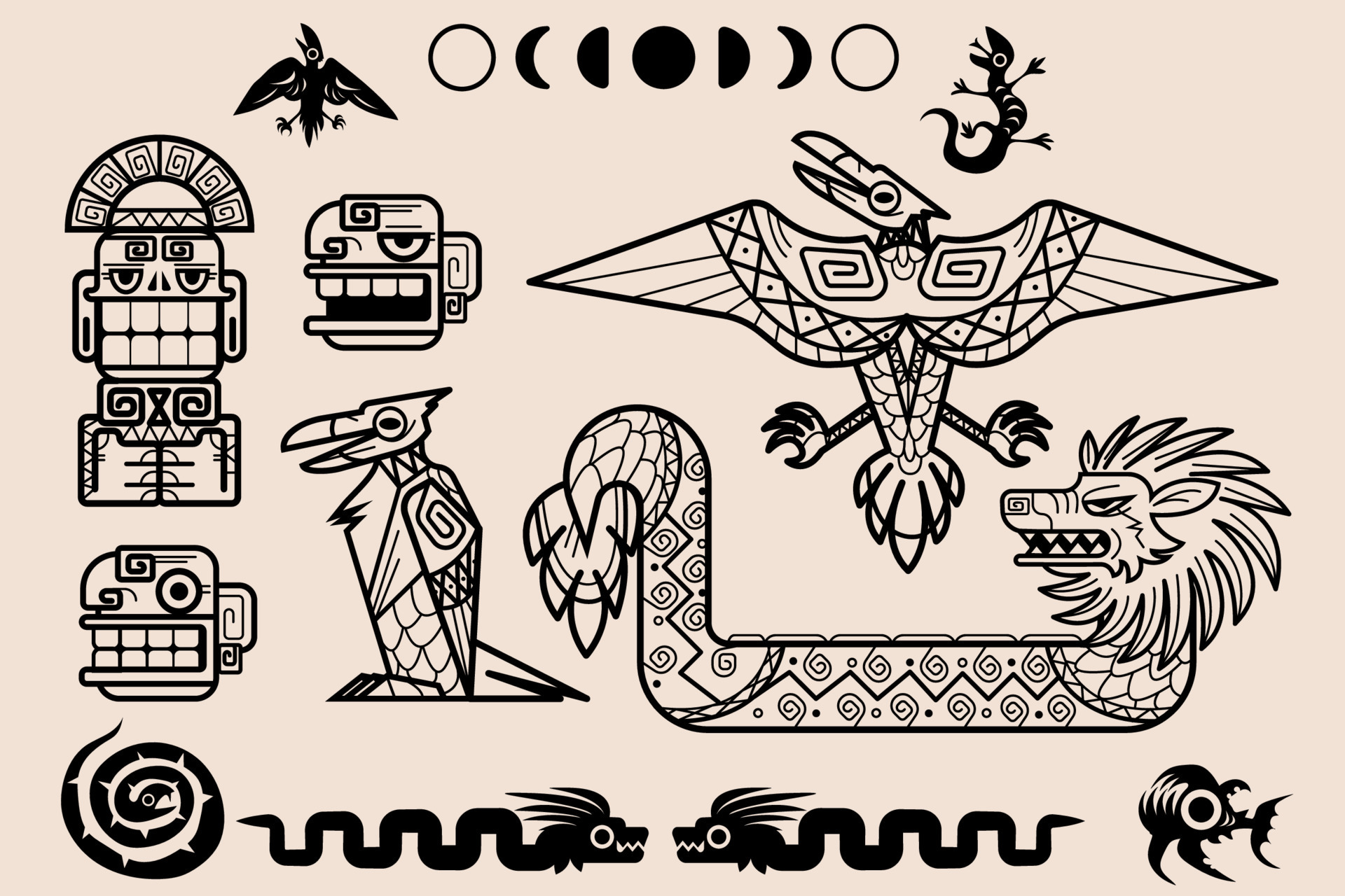 Set of Mayan or Aztec patterns, tribal elements 14718446 Vector Art at