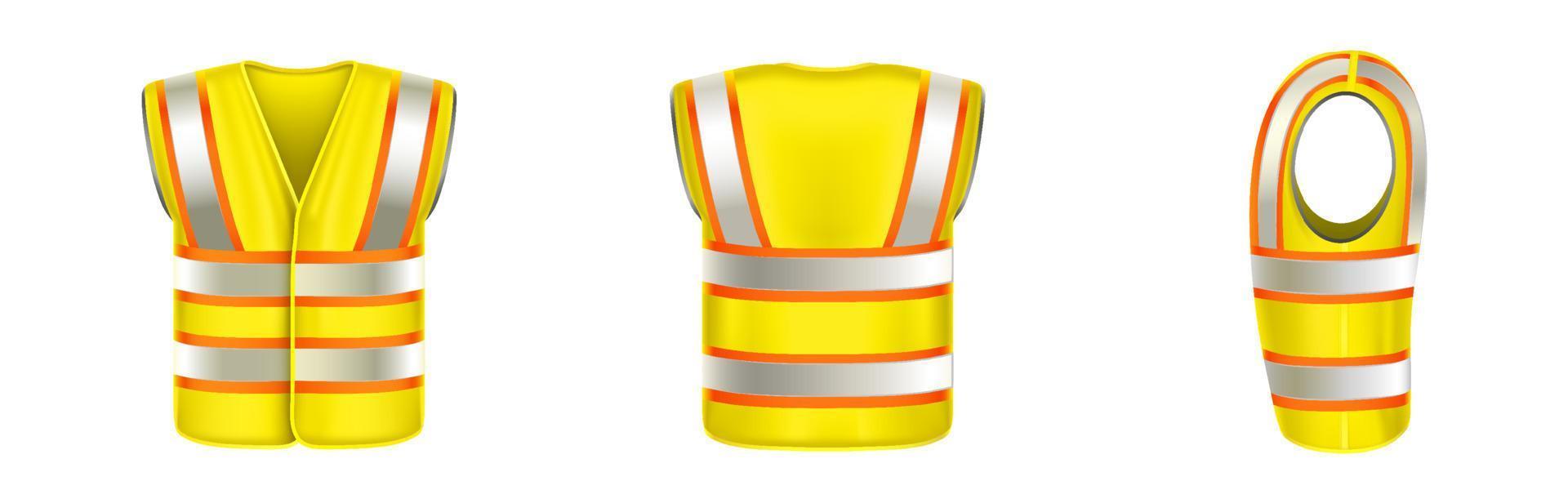 Yellow safety vest with reflective stripes vector