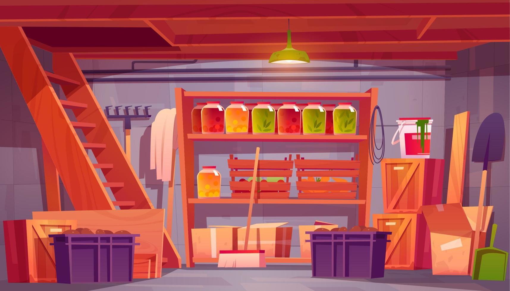 Storage room in house basement with food preserve vector