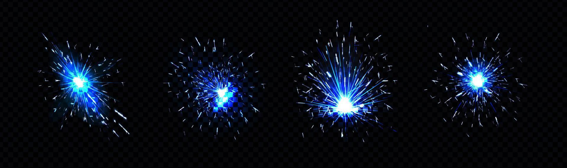 Blue sparks of welding, firework petard flare vector