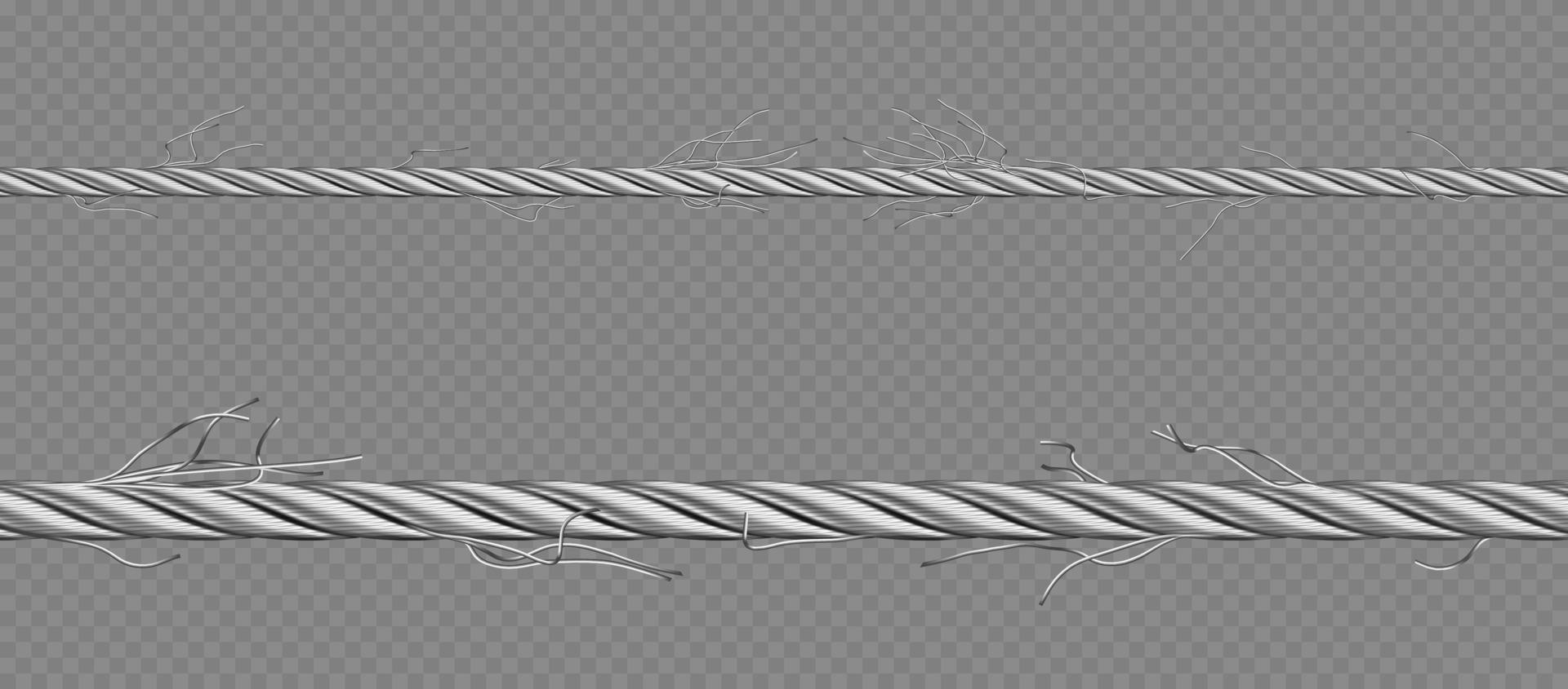 Metal cable, steel twisted twine with torn fibers vector