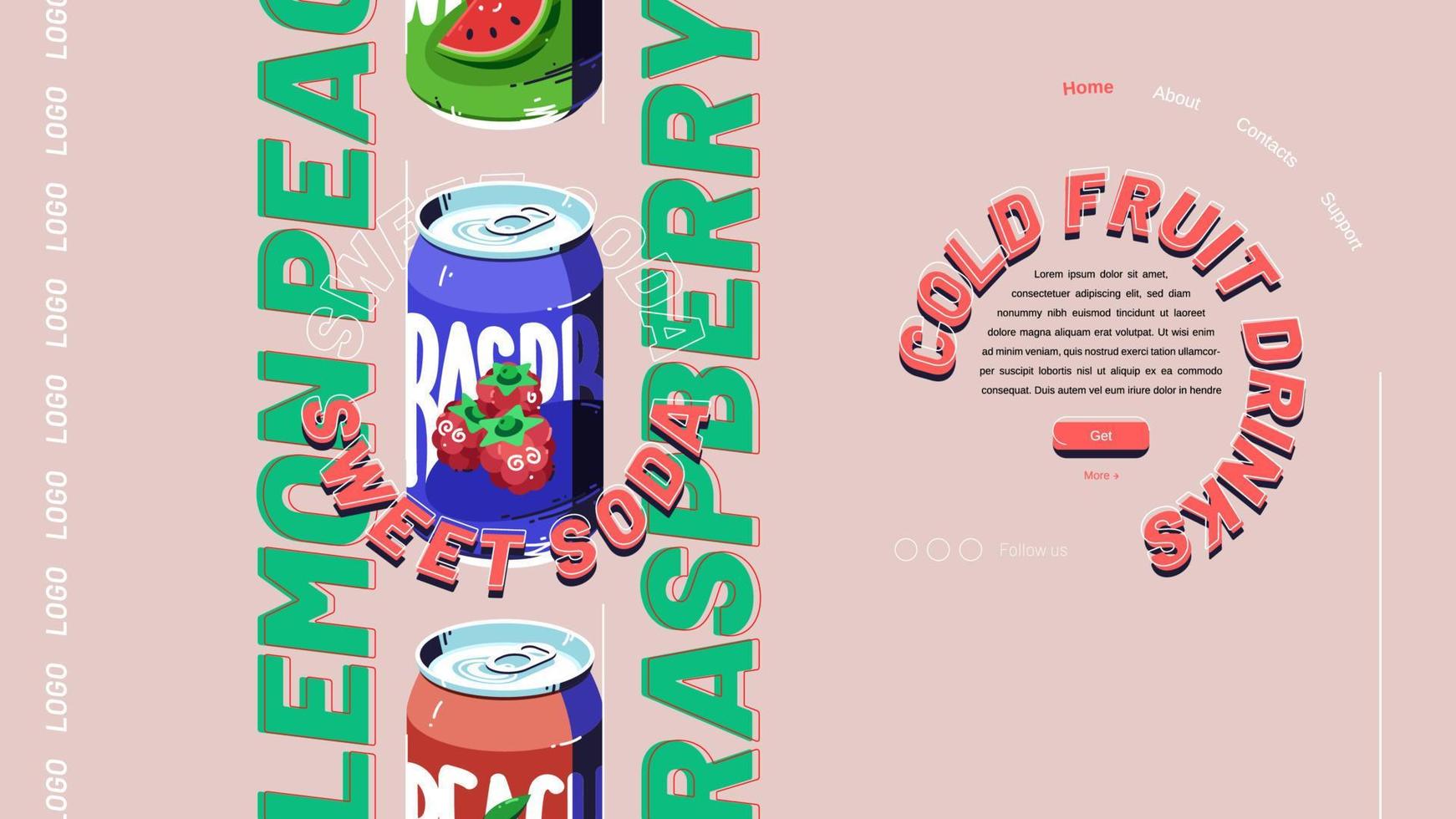 Sweet soda landing page, cold drinks promo ads vector