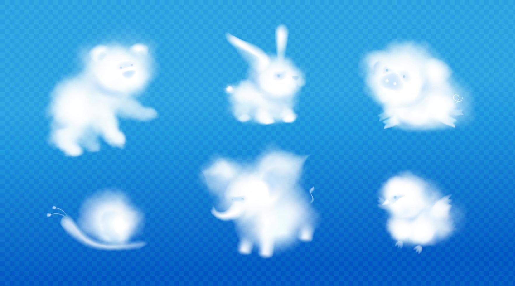 Cloud animals, realistic fluffy eddies, design set vector