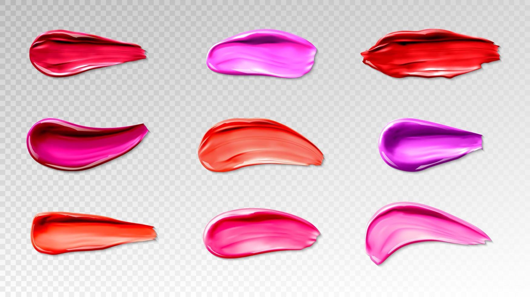 Lipstick swatches, smears of liquid lip gloss vector