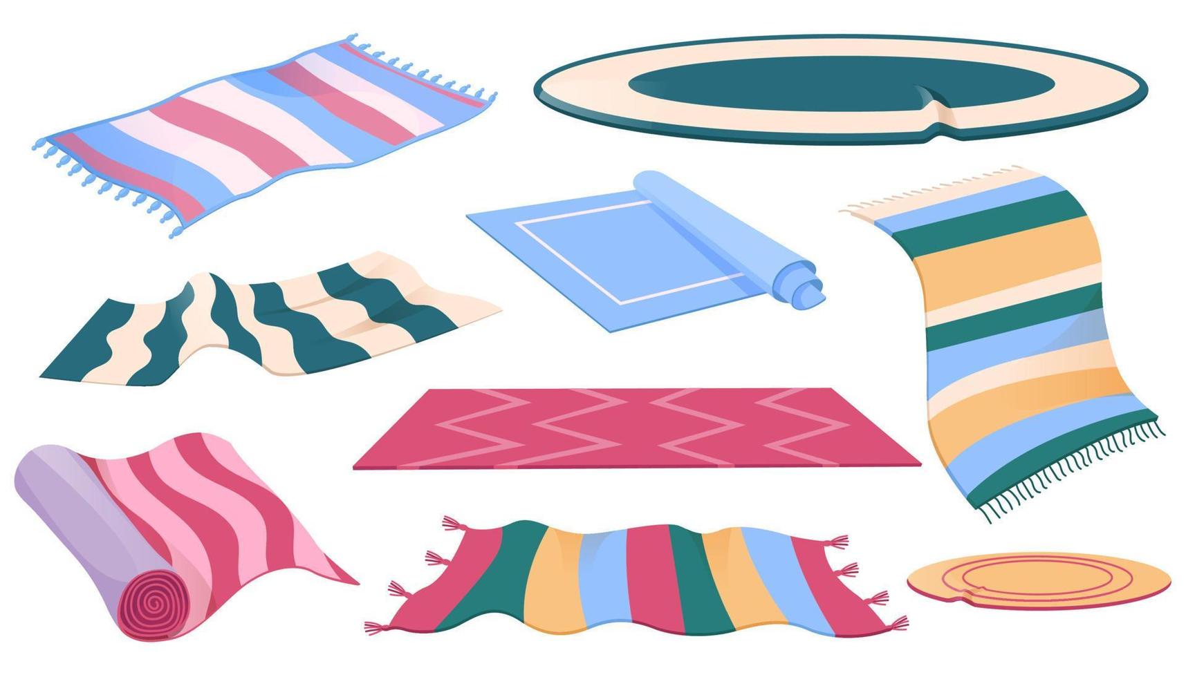 Set of carpets or rugs of different shapes, colors vector