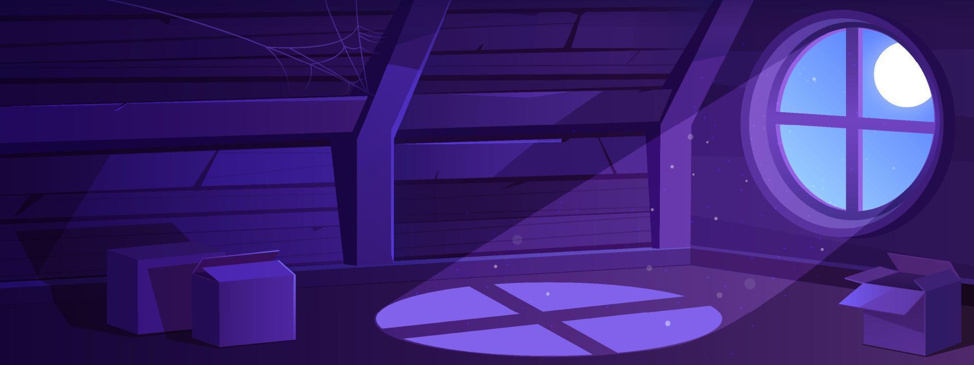 House attic interior at night, empty old mansard vector