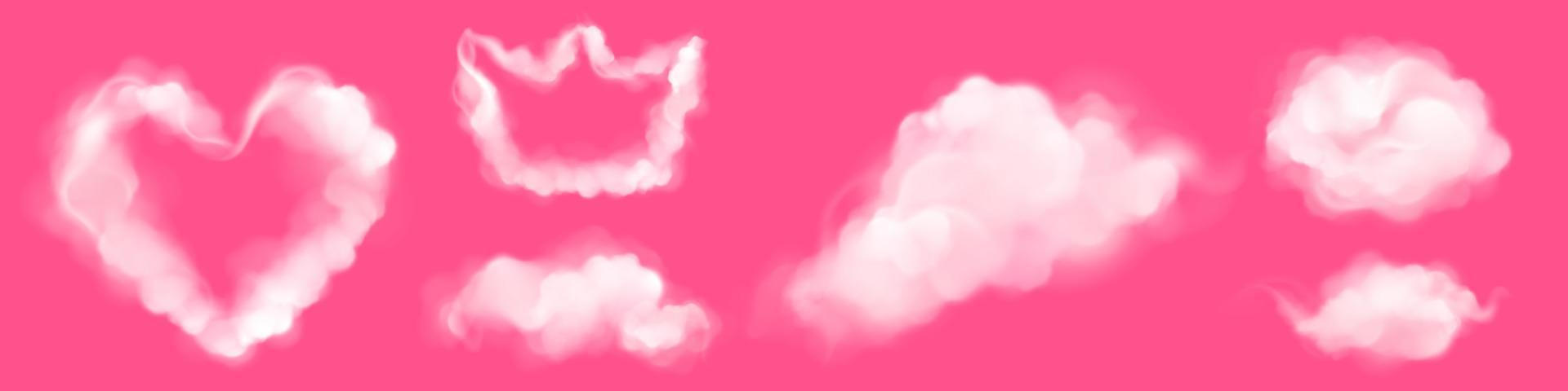 Realistic clouds in shape of heart and crown. vector