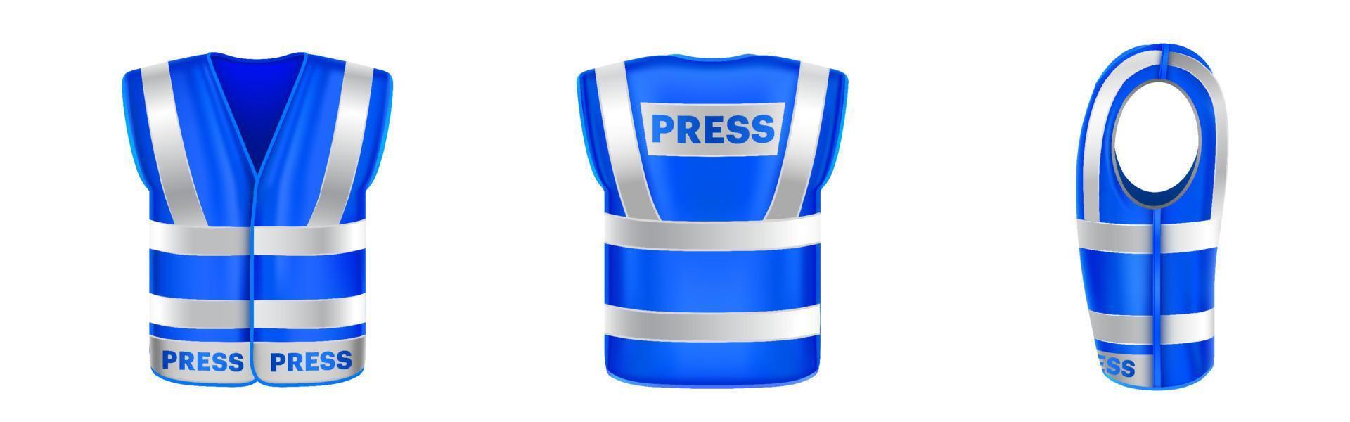 Blue safety vest for press with reflective stripes vector