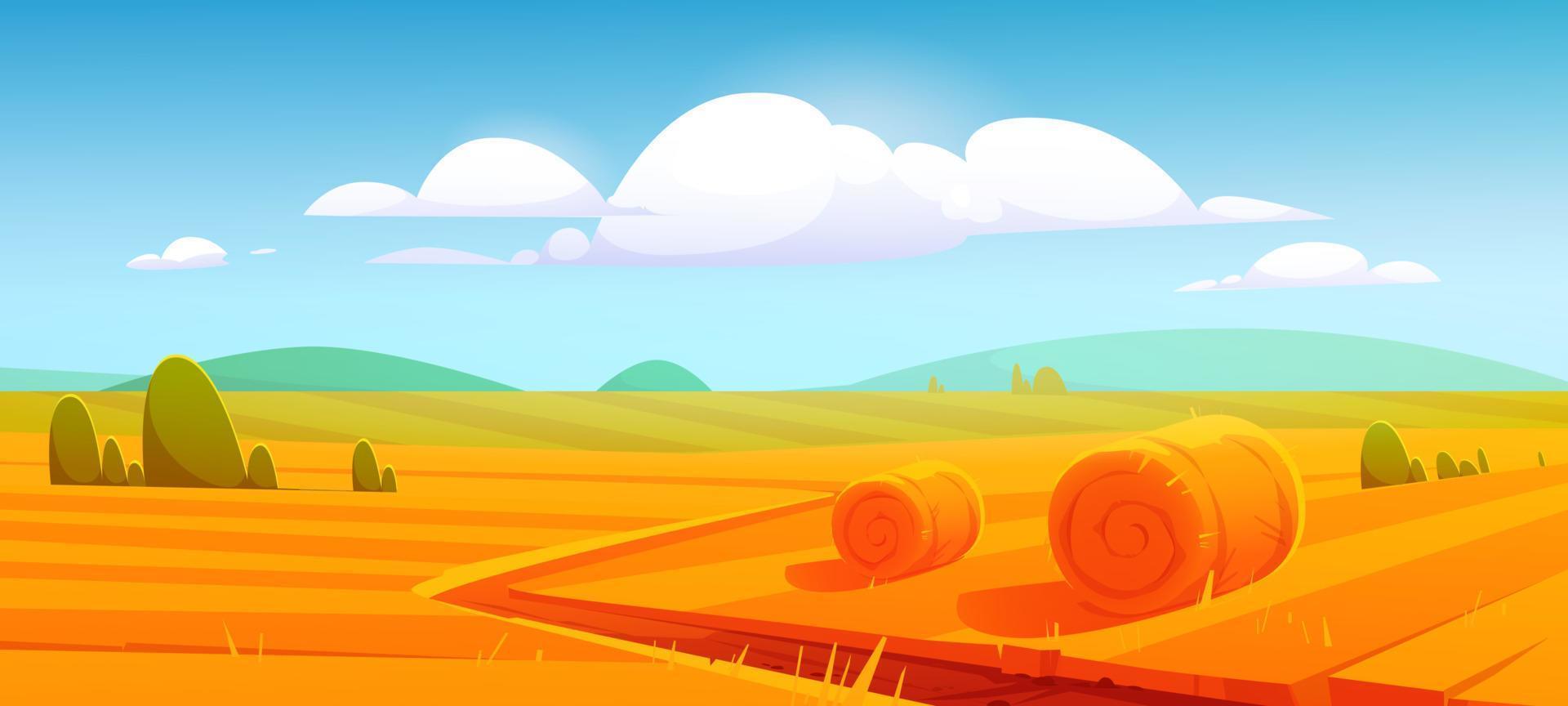 Farm landscape with hay bales on agriculture field vector