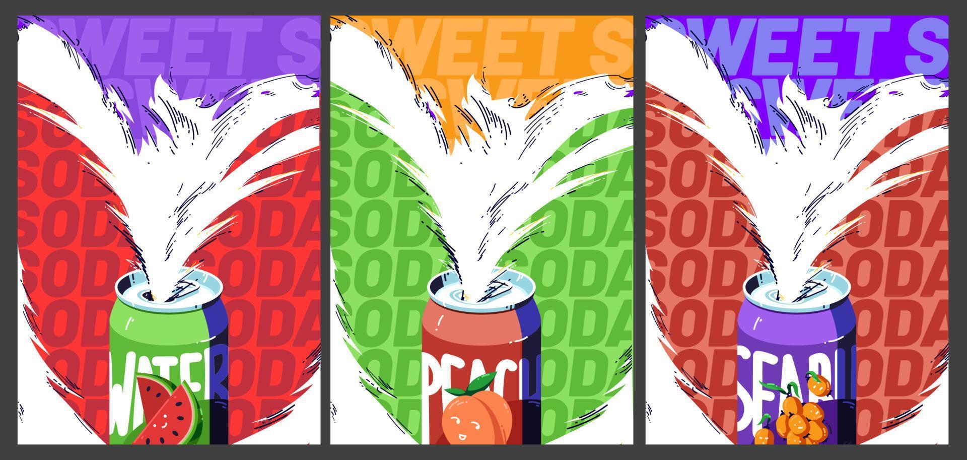 Sweet soda, cold fruit drinks posters vector