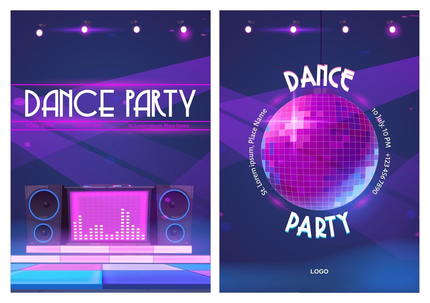 volantes de fiesta de baile con bola de discoteca y consola de dj vector