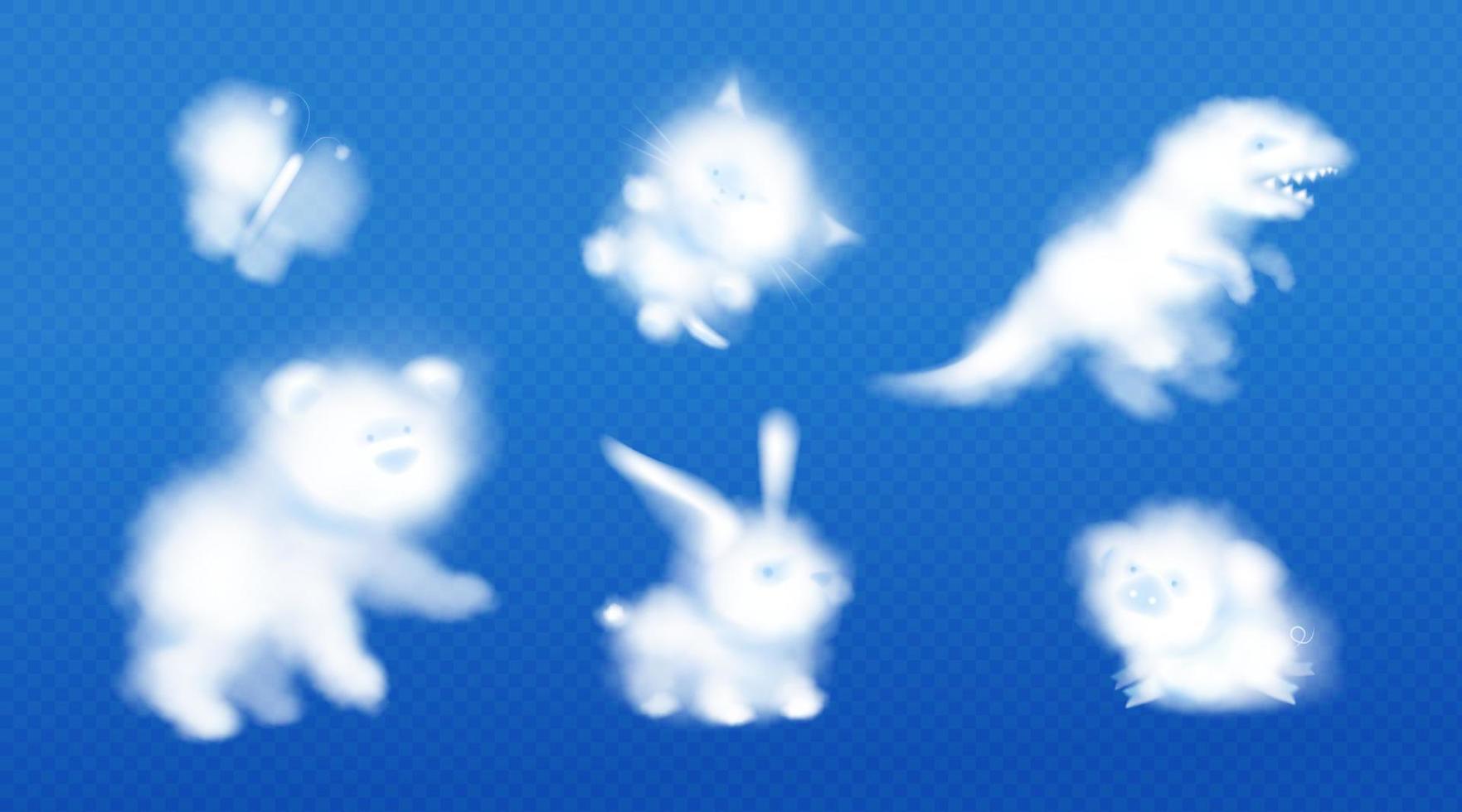 White clouds in shape of cute animals in blue sky vector