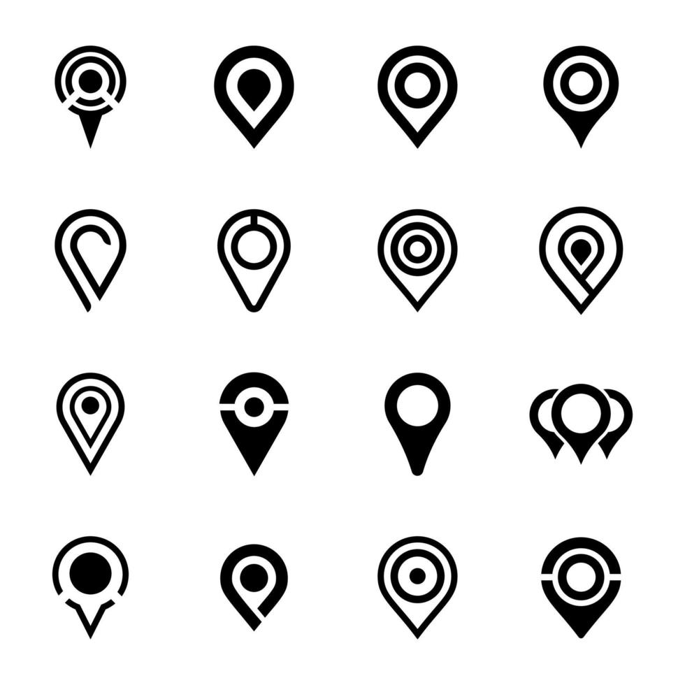 paquete de iconos de glifo de pines de mapa vector