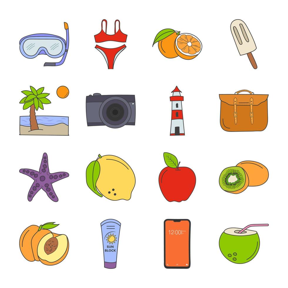 conjunto de iconos dibujados a mano de vacaciones de verano vector