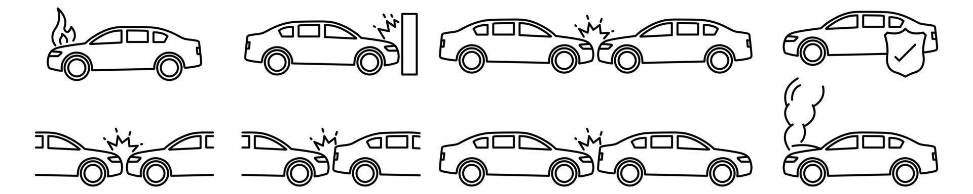 Car accident set icons. Vector stock illustration