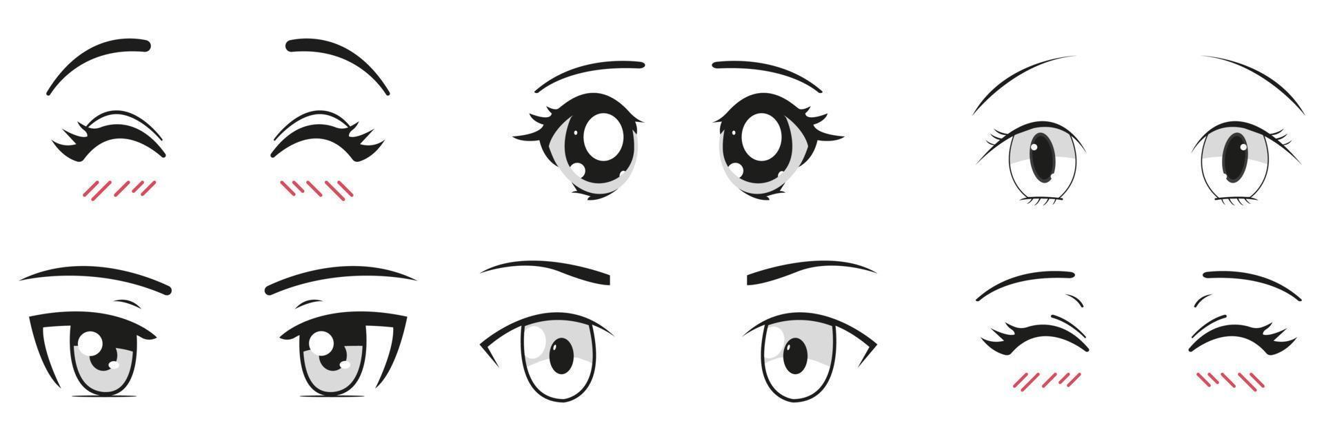 conjunto de ojos de estilo anime de dibujos animados vector