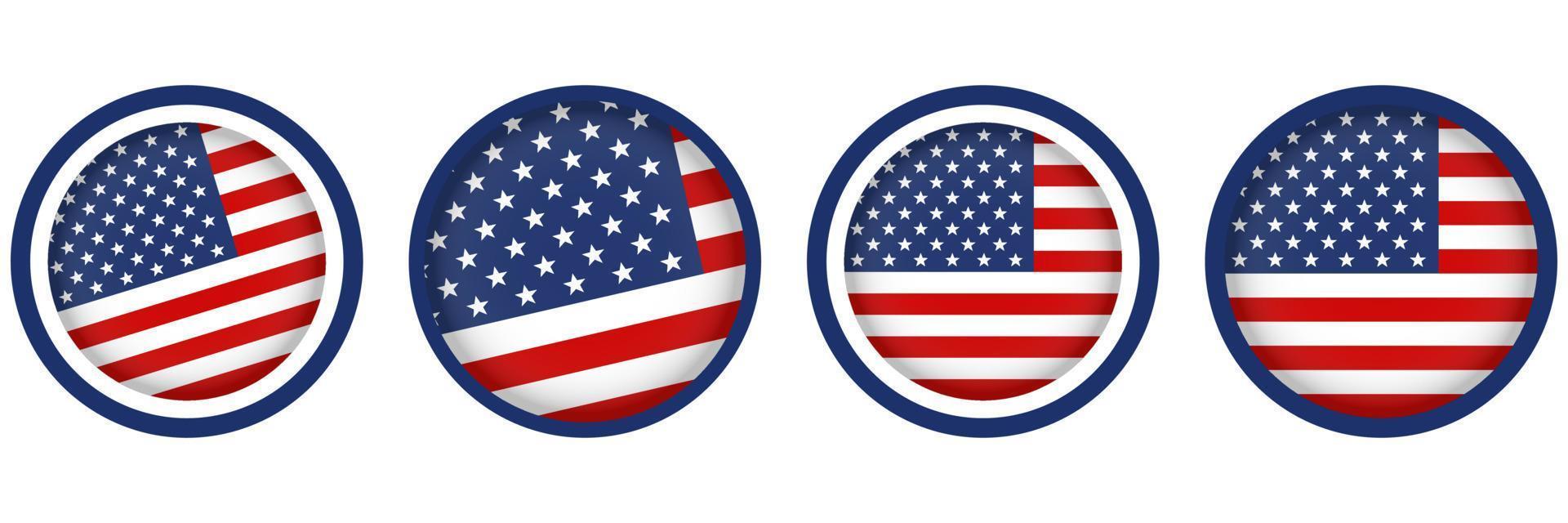 Set of USA flags in modern circle style vector