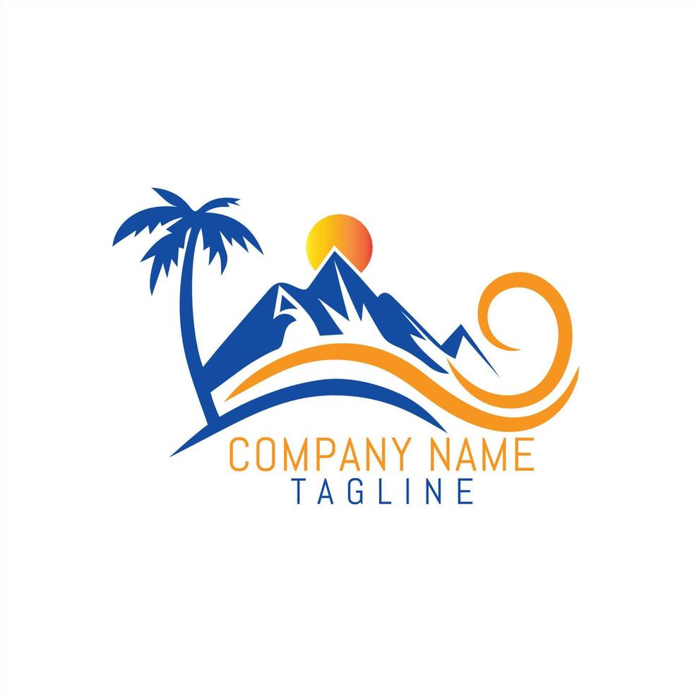 Sea beach sunset natural logo design. vector